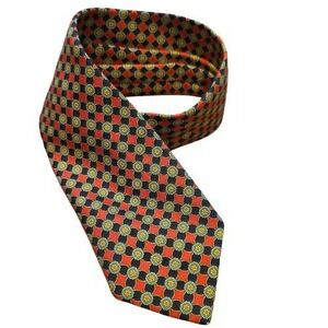 Benjamin James Mens 100% Silk Tie Geometric Medallion Red Black Made in England